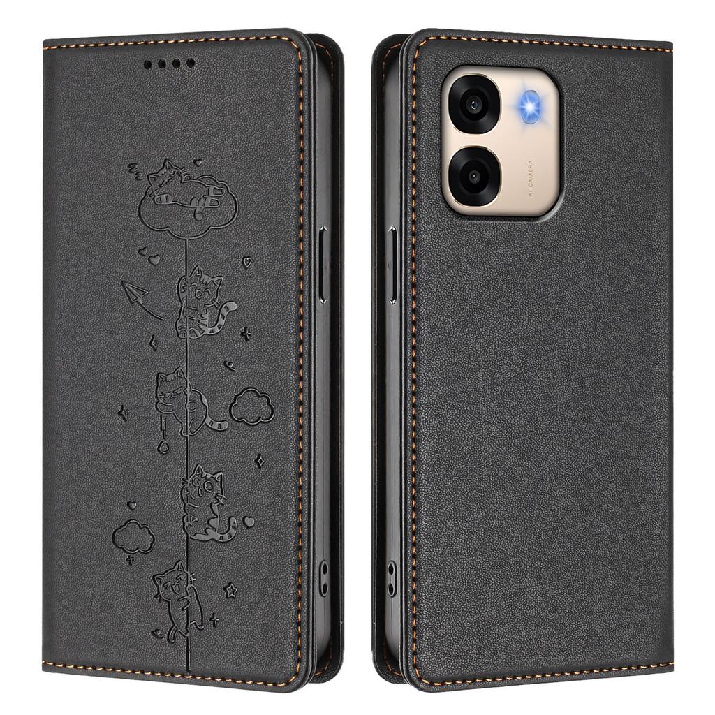 For Oppo A6x 5G/Oppo A6 5G Case RFID Blocking Wallet Stand Imprinted Cat Pattern Leather Phone Cover