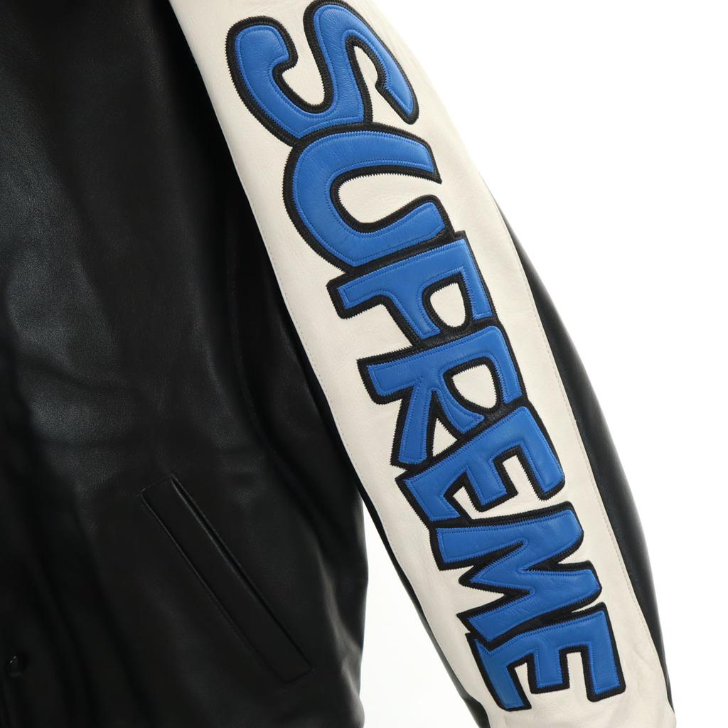 Supreme 20FW Коллаборация со Смурфиками Кожаная куртка-бомбер из овчины Мужская Б/у