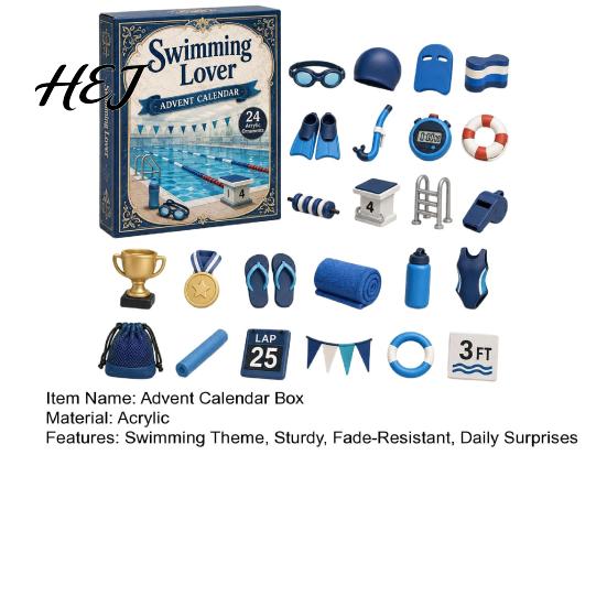 Swimming Lover Gifts Lovers Advent Calendar, Christmas Countdown Calendar 24 Days, 2D Acrylic Accessory Hanging Ornament for Tree, Gift Decorative Box
