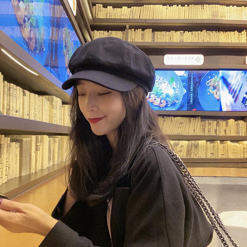 Осенне-зимняя черная восьмиугольная шляпа женская, берет с высокой стоимостью, кепка, для маленького лица и большого обхвата головы, шляпа газетчика