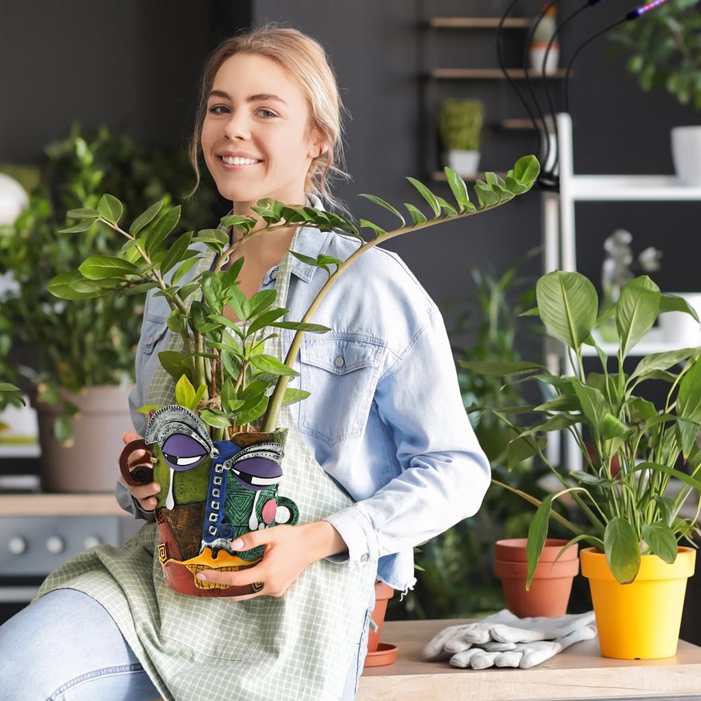 Абстрактные кашпо для лица Уникальный забавный кашпо для цветов с дренажным отверстием Декоративный красочный кашпо Искусство для уличного сада дома