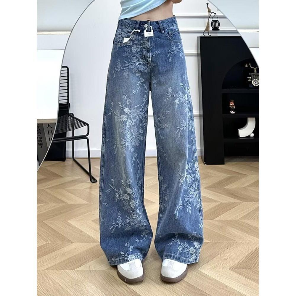 Женские осенние джинсы-кюлоты с жаккардовой вышивкой - Свободного кроя, Длина в пол для фигуры типа "груша"