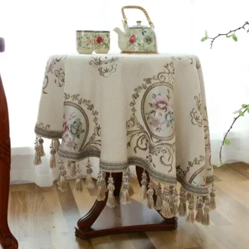 Высококачественная скатерть с кисточками и вышивкой, европейская жаккардовая скатерть из окрашенной пряжи шениль, классическая скатерть для кофейного столика