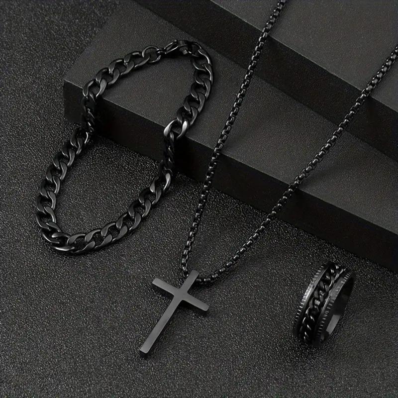 Cross Jewelry Chain Ring Bracelet Necklace 3 Sets