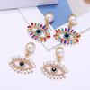 Women's Exaggerated Devil's Eye Pearl Alloy Earrings Colored Crystal Super Sparkling Personality Mesh Red Drop Earrings