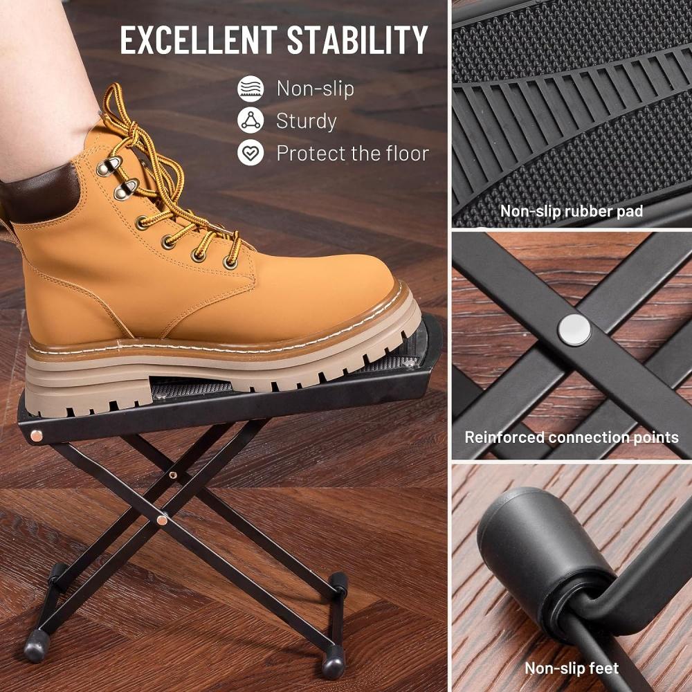 Guitar Foot Stool 6 Position Height Guitar Foot Rest Folding Extra Stable Foot Rest Stool with Rubber Feet and Non-Slip Rubber Pad