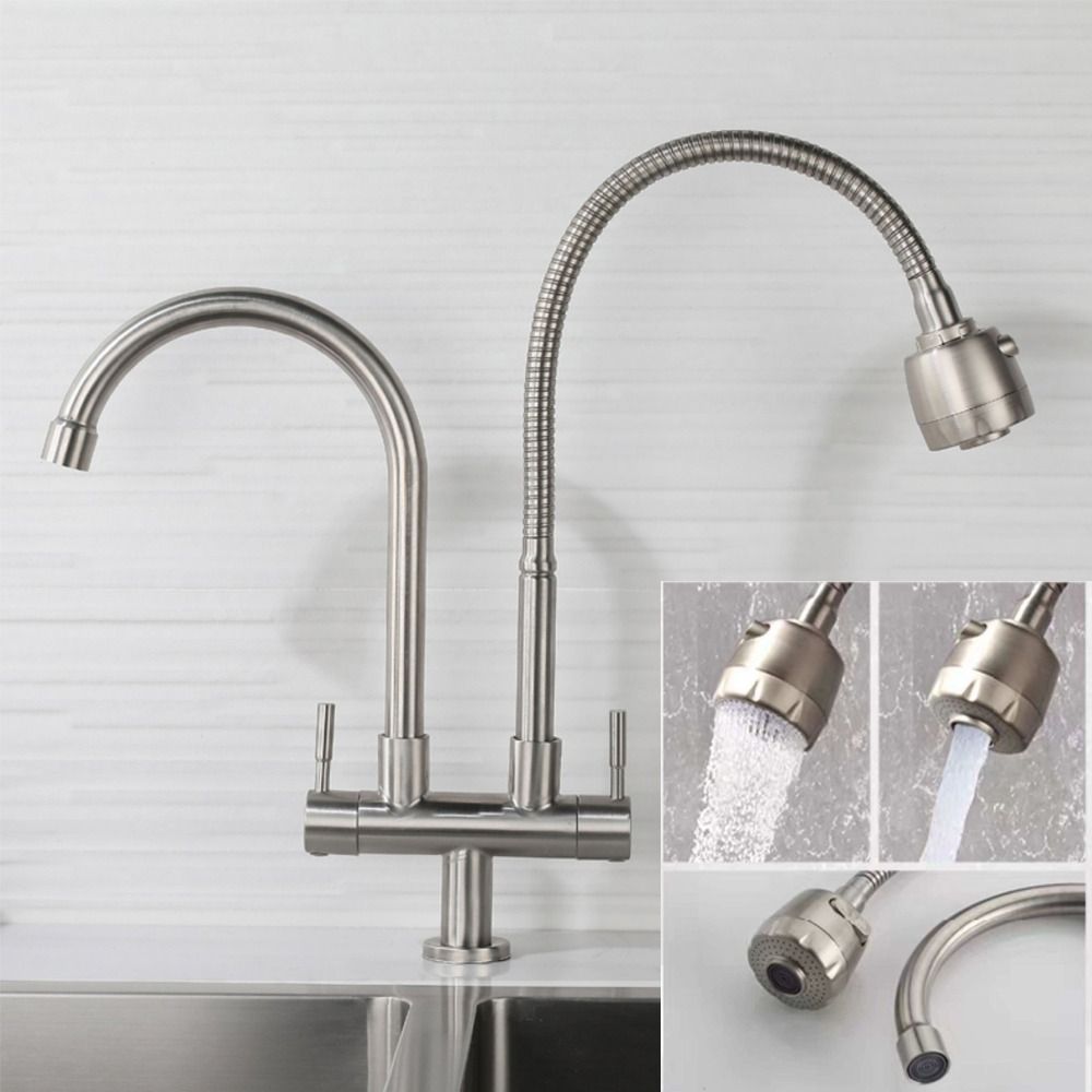 Кухонный смеситель для воды из нержавеющей стали 304, поворотный на 360°, гибкий смеситель, кран для двойной раковины, для кухни