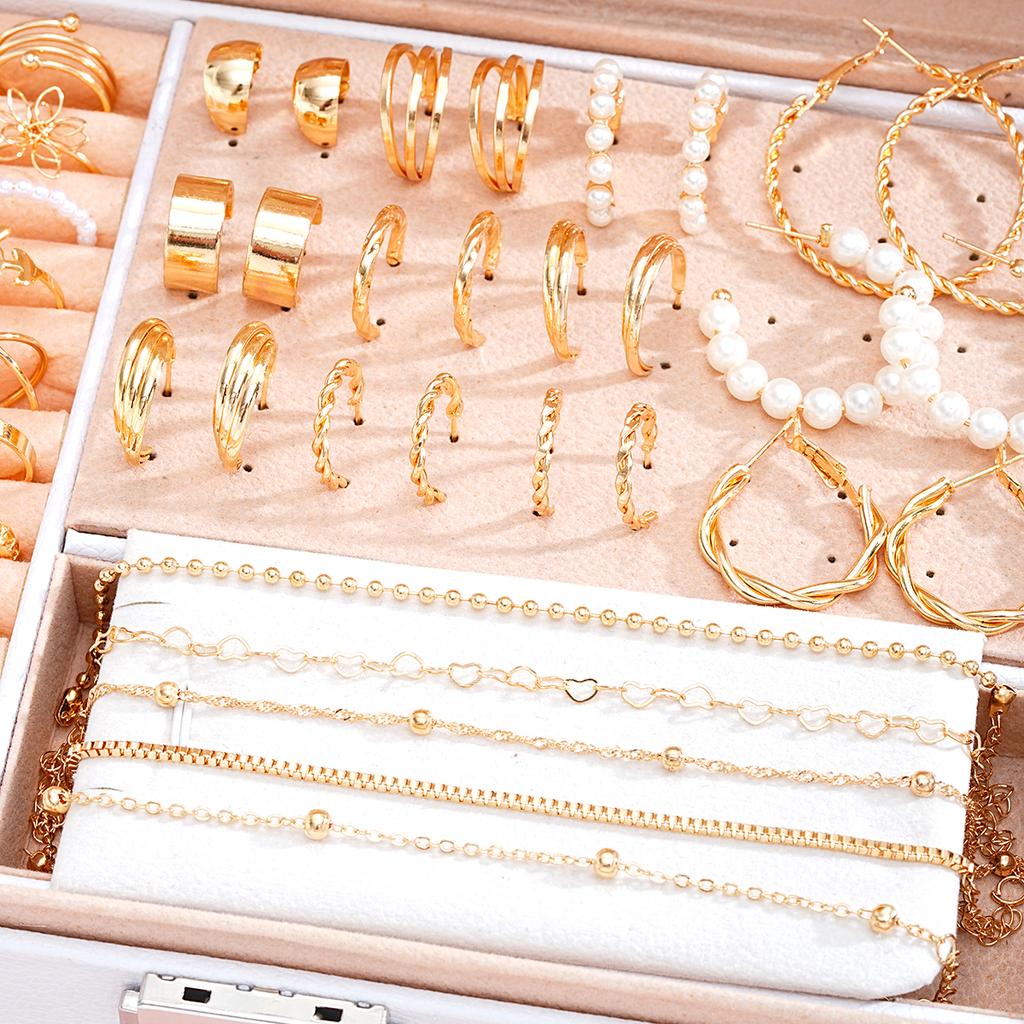 51 Pcs Elegant Boho Metal Earrings Ring Necklace Bracelet Jewelry Set Ankles For Women Parties Daily Versatility Holiday Gifts