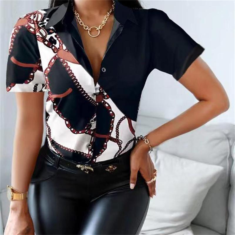 Blusas mujer de moda 2022, летние офисные женские топы с принтом, женские рубашки, женские рубашки, блузки, топы с коротким рукавом, шикарная женская рубашка