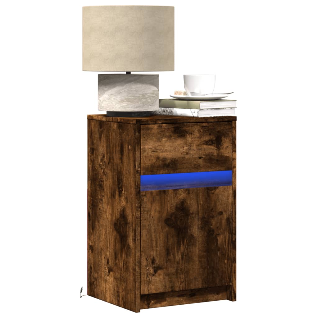 Nightstand with LED Lights Smoked Oak Wood Material