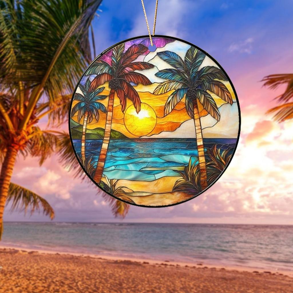 Пляжный закат Suncatcher Орнамент Акриловое украшение для окна, креативное освещение Craft Подвесной домашний декор Подвесной