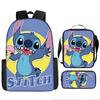 Stitch Backpack Set 3-Piece Lilo & Stitch School Backpack Insulated Lunch Bag Pencil Case Oxford Cloth Large Capacity