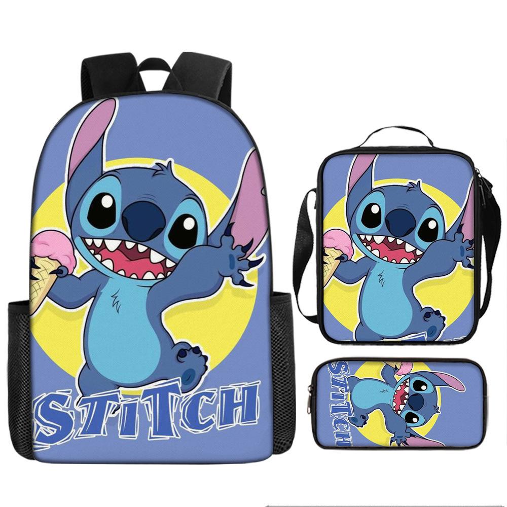 Stitch Backpack Set 3-Piece Lilo & Stitch School Backpack Insulated Lunch Bag Pencil Case Oxford Cloth Large Capacity