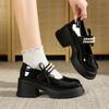 Fashion Vintage High Heels Mary Jane Shoes for Women 2025 Patent Leather Platform Pumps Woman Pearls Thick-Heeled Shoes Female