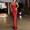 Sequin Strap Dress Women Fashion Sparkling Sexy Backless Halter Slim Long Dresses Red Sequins Luxury Style Evening Robes