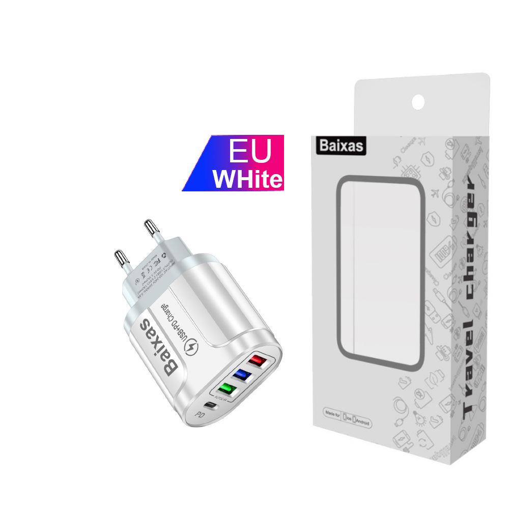 Многопортовое зарядное устройство для дома и путешествий EU/UK 3 USB + Type-C 5V/2.4A