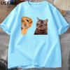 Sad Cat Mewing T-shirt Funny Two Cats Talking Meme Grpahic T Shirts Women Men's Cotton T-shirt Summer Short Sleeves Tees