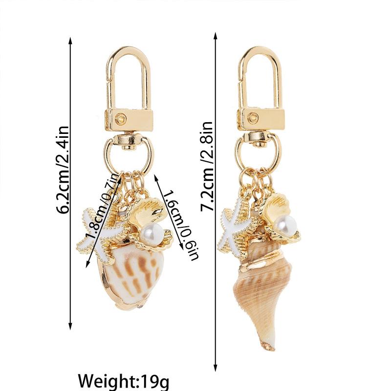 1PC Key Ring Bohemia Tassel Pendant Gold Color Starfish Conch Exquisite Pearl Shell Bag Ornaments Keyrings