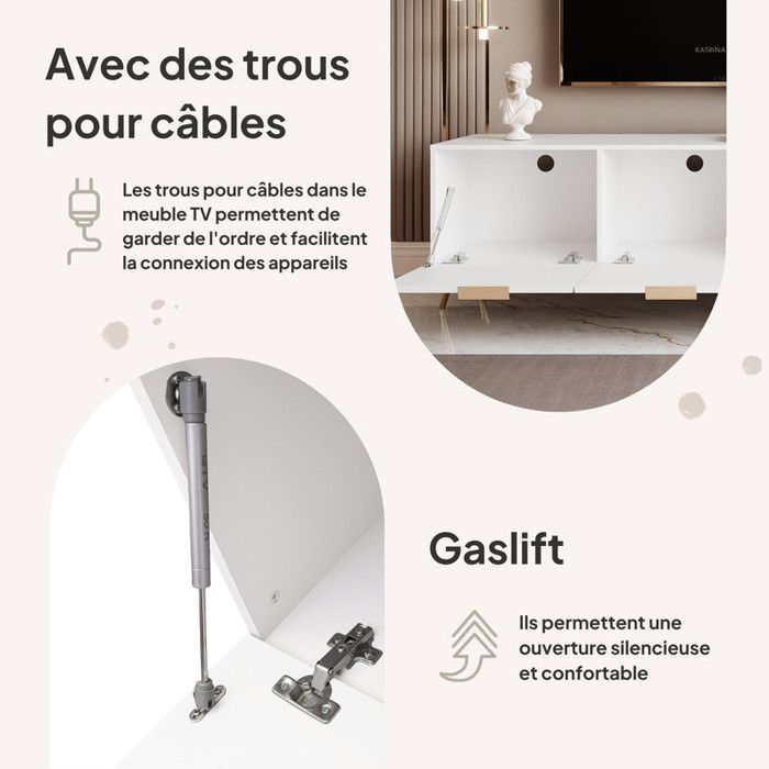 Meuble TV ANGEL - avec LED - 200x40x49 cm - 4 portes avec poignées - Blanc brillant