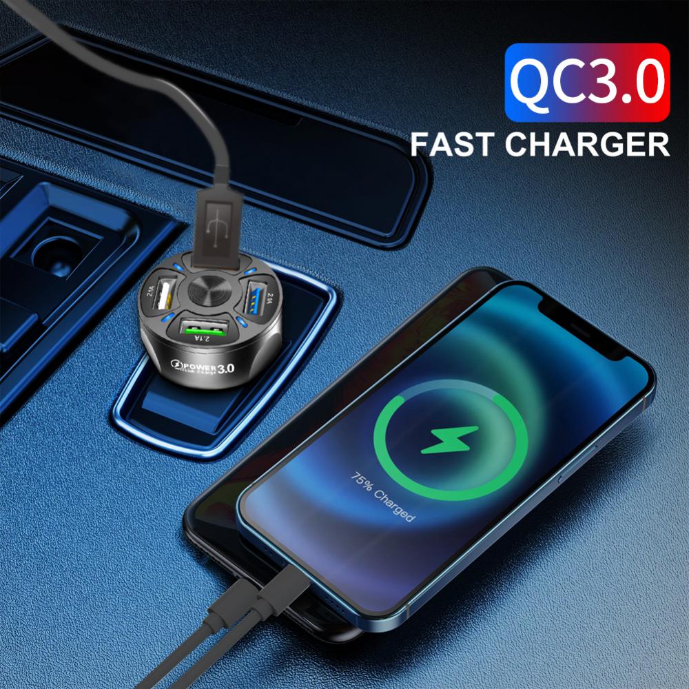 Автомобильное зарядное устройство Универсальное 4 порта Usb 3a Qc3.0 Быстрая зарядка для 12 макс. автомобильных аксессуаров Автомобильное зарядное устройство для телефона Портативное