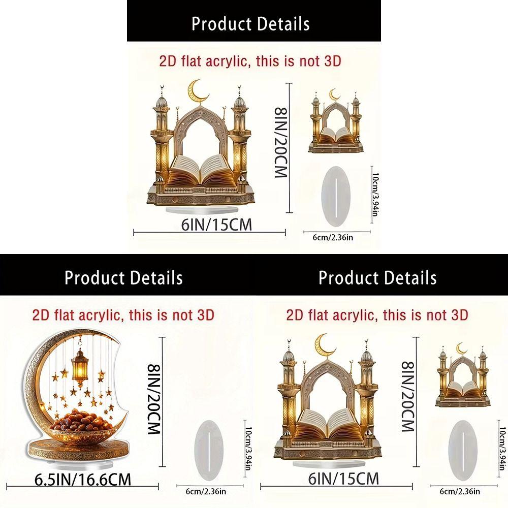 2D Настольные украшения Коран Акриловые Луна и Звезда Рамадана Eid Mubarak Декорации Поделки с основанием Праздничные Декоративные Статуэтки