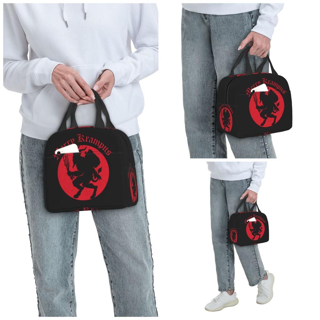 Merry Krampus Horror Christmas Insulated Lunch Bag for Kids School Cooler Thermal Food Box Tote Portable Lunch Boxes Container