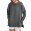Women Sweatshirt with Zipper Slit Hem O Neck Mid Length Loose Pure Color Top Elastic Cuffs And Hem Commuting Sport Outdoor Pullover