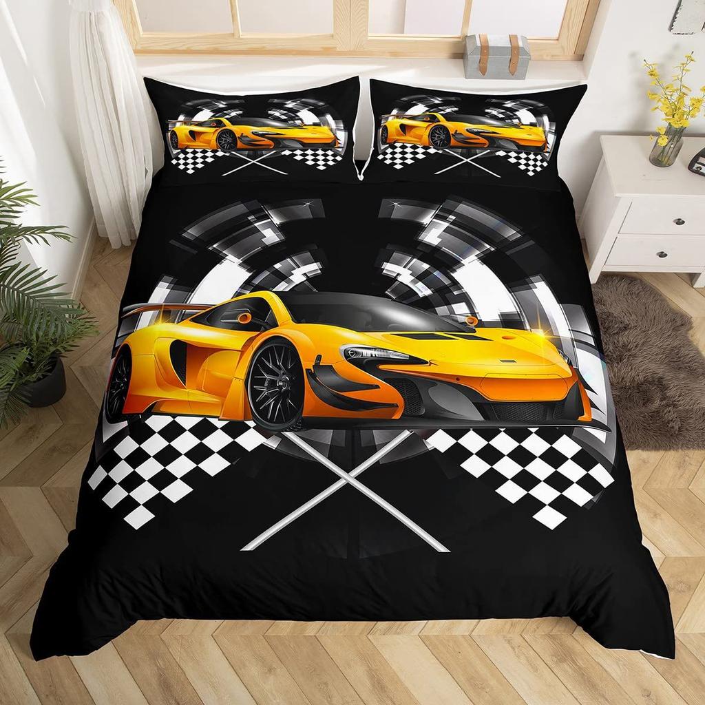 Racing Pattern Digital Printing Quilt Cover Three-Piece Youth Bedding Bedroom Decoration