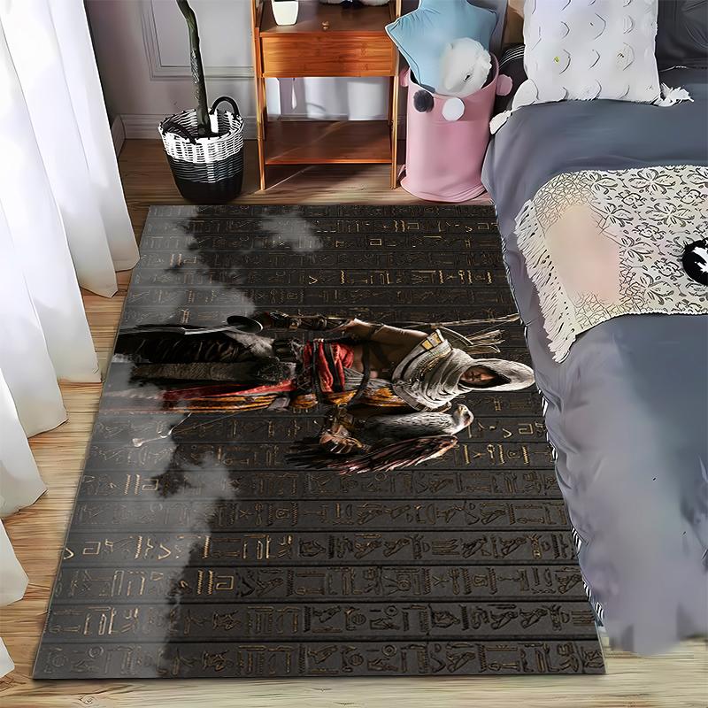 Egyptian Style Rug with Mysterious Warrior and Eagle Design Suitable for use as an anti-slip game mat for living room and bedroom sofas
