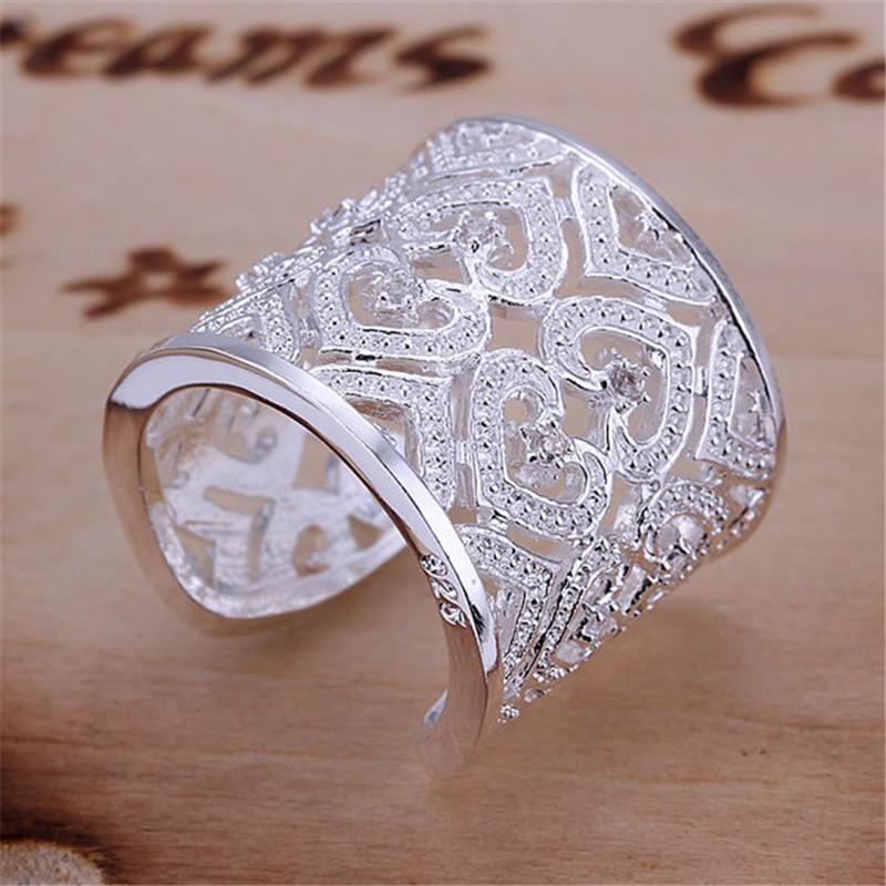2024 New Fashion High Quality 925 Sterling Silver Hollow Heart Flower Ring For Women Wedding Party Gifts
