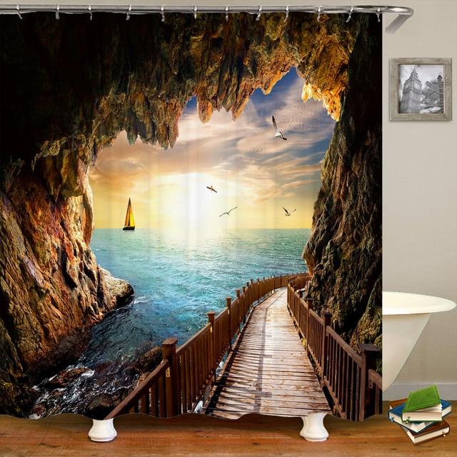 3d пляжный пейзаж, занавески для душа, море, океан, средиземноморская занавеска для ванной комнаты, водонепроницаемая ткань, украшение, 180*240 см, занавеска для ванны