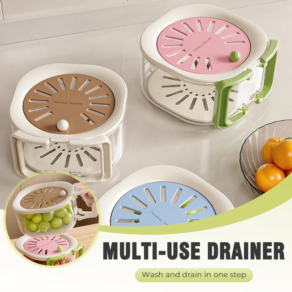 Контейнер-дуршлаг для фруктов с крышкой, Новая многофункциональная овощемойка, Портативный контейнер для хранения для кухни, Ручка для домашних пользователей
