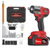 1800NM Cordless Electric Impact Wrench Power Tool 21V Brushless Electric Wrench Hand Drill with 4pcs Sockets and Bits Set 1/2"