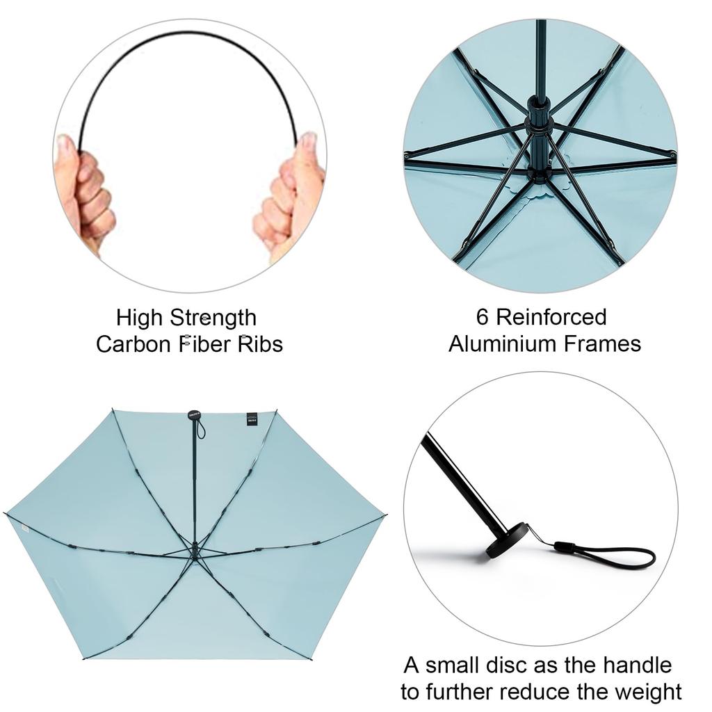 G4Free Travel UPF UV Carbon Mini Parasol Umbrella, Compact, Ultra-Lightweight 115g, 50+ Protection, Fiber, Ultra-Slim, Small,