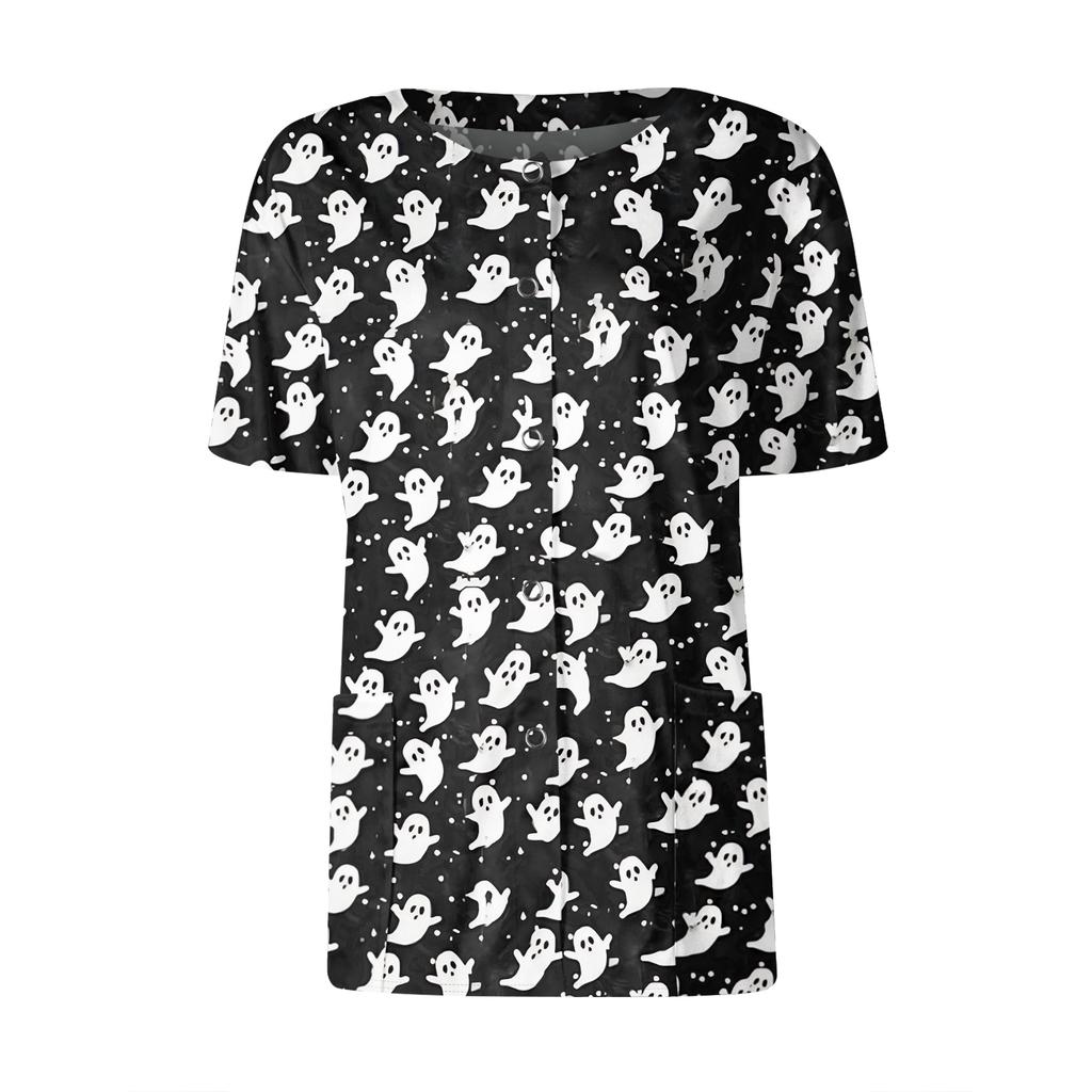 Женские карманы с короткими рукавами и рисунком, воротник-стойка с рабочим принтом, однобортная защитная одежда, куртка-кардиган, топ