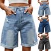 Женские модные однотонные джинсовые шорты длиной пять четвертей с карманами, отверстиями и подвернутыми краями
