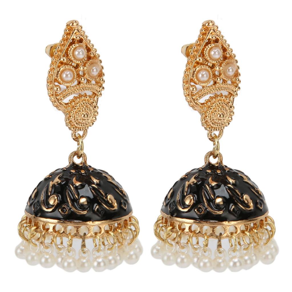 Woman Indian Bell Earrings Dangle Style Gold Plated Artifical Pearl Fashion Earrings Accessory