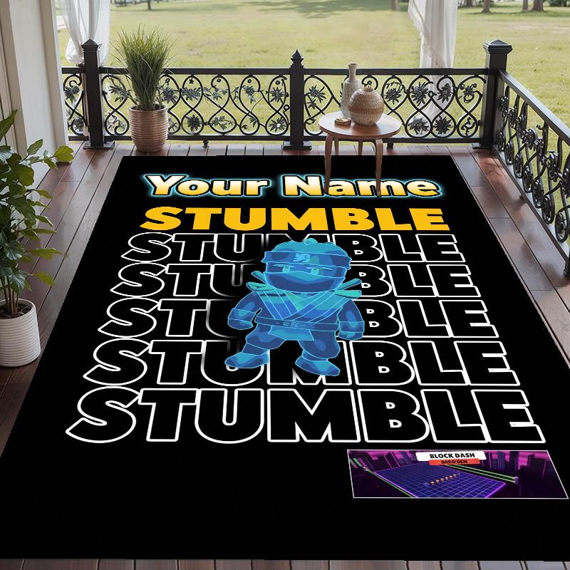 Custom Name Stumble Guys Crystal Velvet Floor Rug Personalized Text Soft Carpet Home Decor