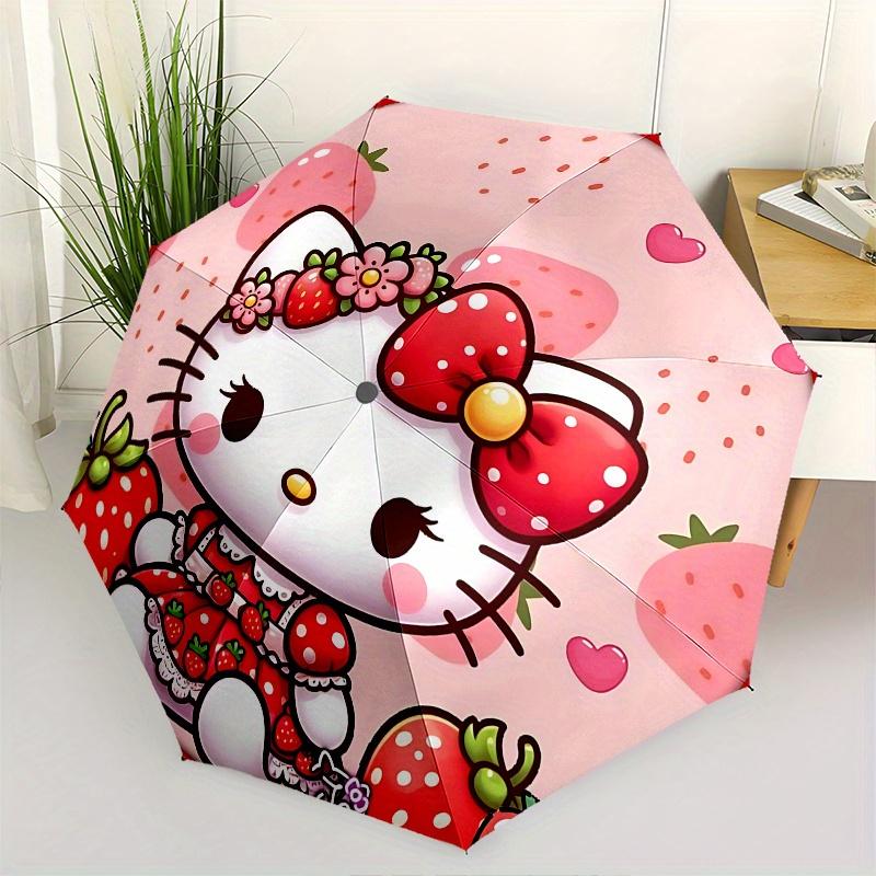 Hello Kitty, Strawberry Theme Automatic opening and closing folding umbrella with 8-rib frame and compact travel design, perfect for all occ