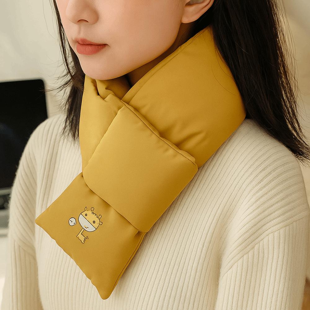 Windproof Down Cotton Scarf Solid Color Thermal Warm Scarf Fashion Winter Cross Scarf Outdoor