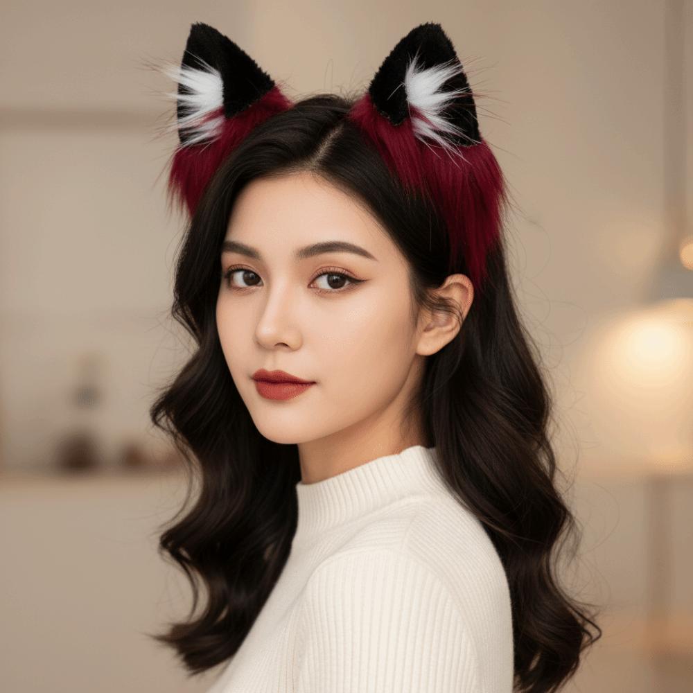Soft Plush Faux Fur Headwear Red Black Halloween Hair Hoop Wolf Ears Headband  Club Events
