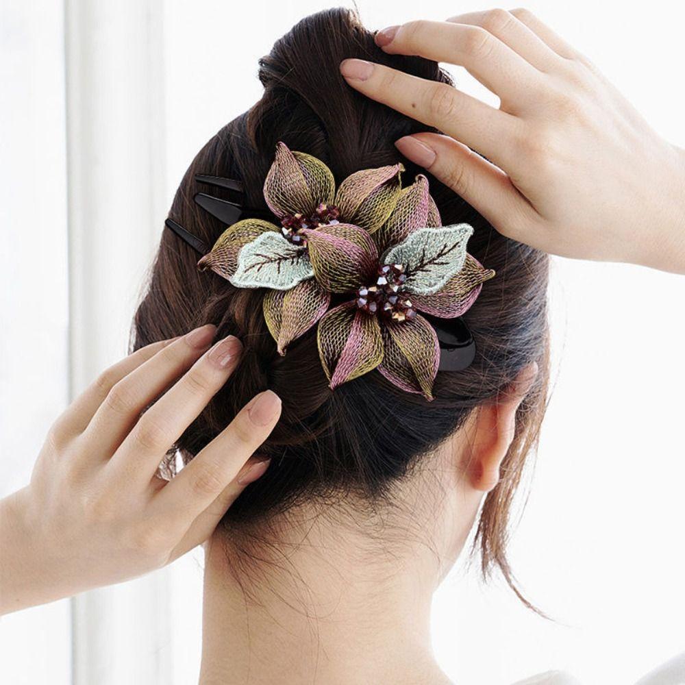 Korean Style Women Hairpin Large Crystal Headdress Jewelry Flower Hairclip  Gift