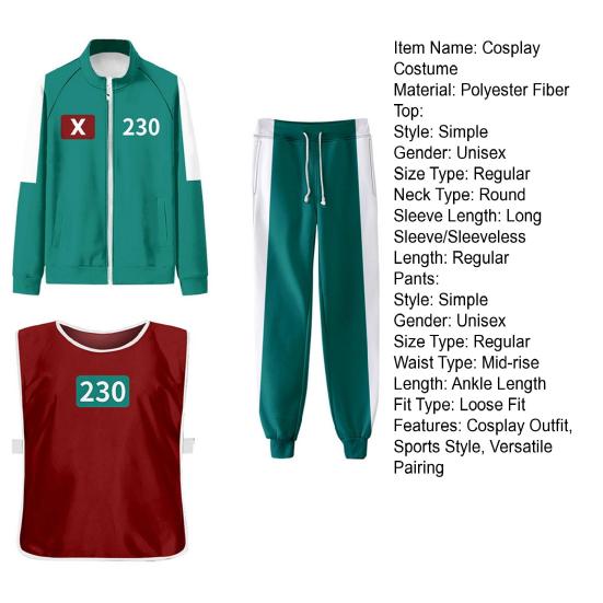 3 Pcs/Set Korean Game Cosplay Costume Sweatshirt Jacket Pants Vest Set Squid Series Outfit Casual Tracksuit for Women Men