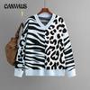 Autumn and Winter Women's Sweater Leopard Print V-neck Splicing Mixed Knit Sweater Pullover Long Sleeve Sweater