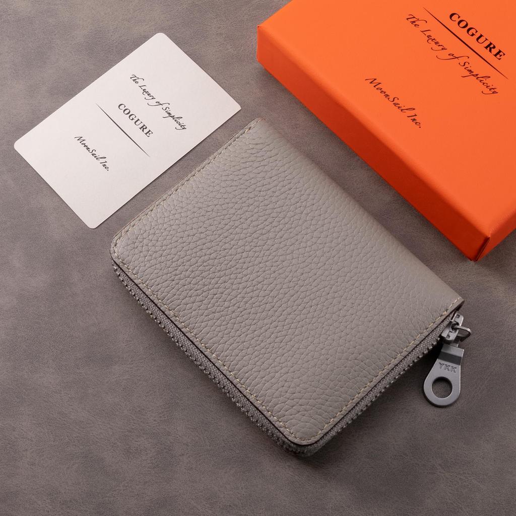 COGURE YKK Компактный мини-кошелек из натуральной кожи с круглым отделением для монет, карт и коробкой в комплекте для мужчин и женщин, на молнии, кошелек, слоты, (COPZ-CP, Темно-синий)