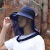 Mosquito Head Net Hat with Fan for Men Women Wide Brim Sun Hat with Mesh Net Summer Cooling Bucket Hat for Outdoor Fishing Hiking