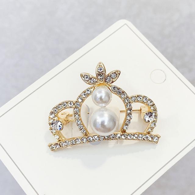 Fashion Crown Brooches Gold Silver Color Rhinestone Pearl Lapel Pin Dress Decoration Buckle Badge Jewelry Accessories For Women