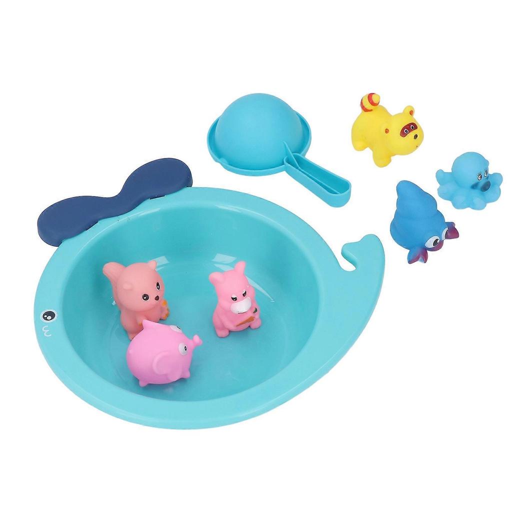 Baby Shower Bath Toy 6 Floating Animals BB Squeaker Spoon Basin Water Play Bathtub Toys