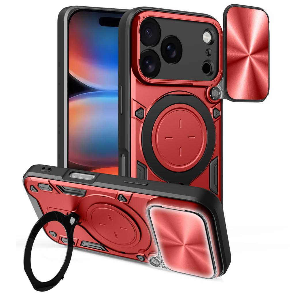 For iPhone 17 Pro Case TPU + PC Phone Cover with Kickstand , Slide Lens Window