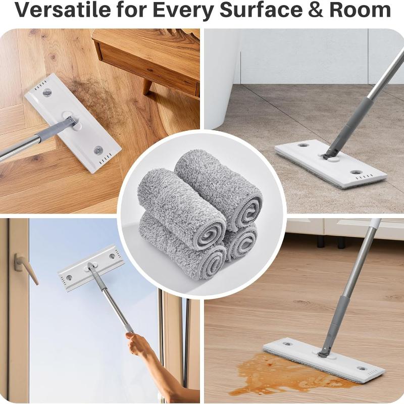 Mop Replacement Pads, 4-Pack Microfiber Cleaning Cloths for Flat Mop, Washable, Highly Absorbent for Floor Cleaning